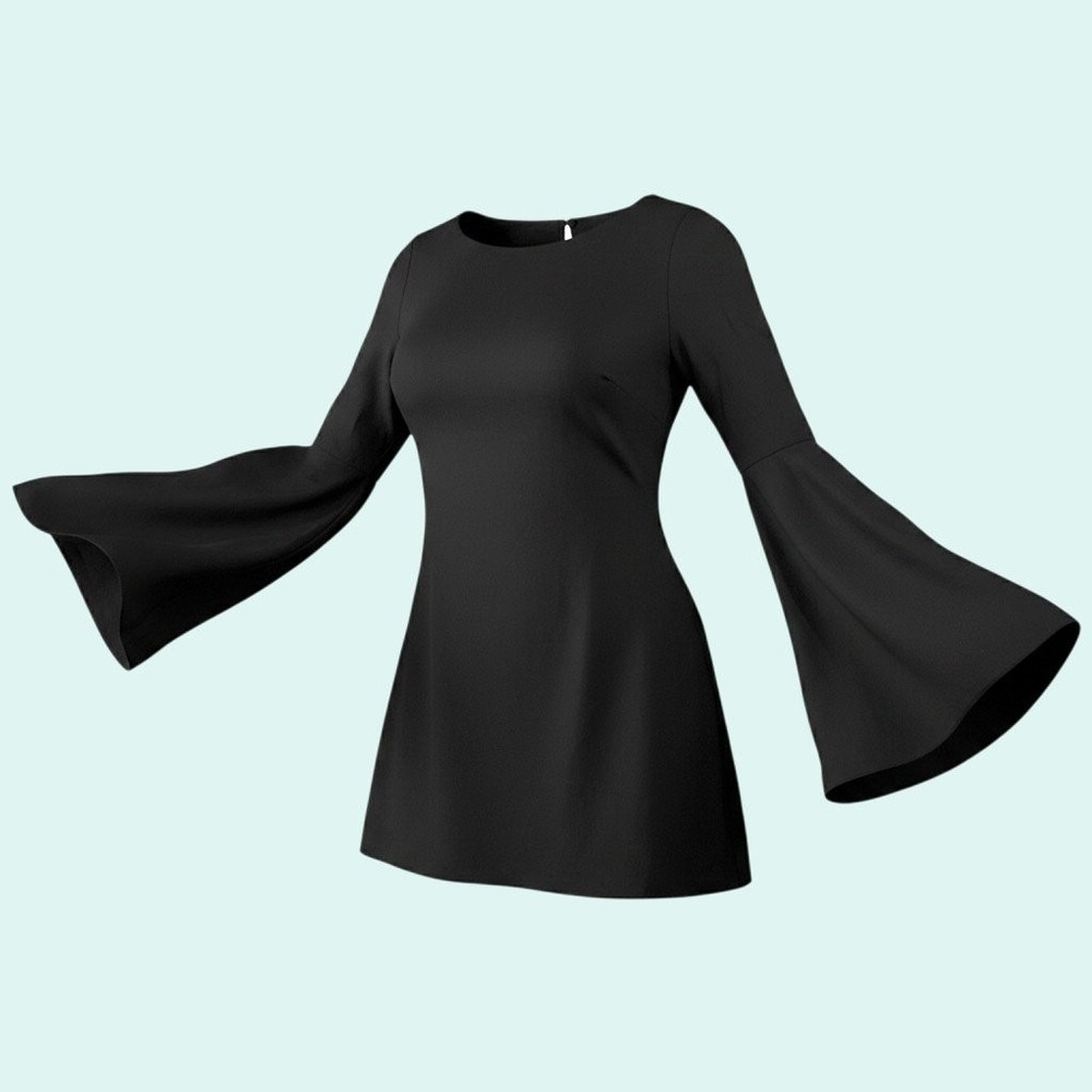 Lulus XS Black Bell Sleeve Blouse Minimalist Flowy Sheer Dressy Top